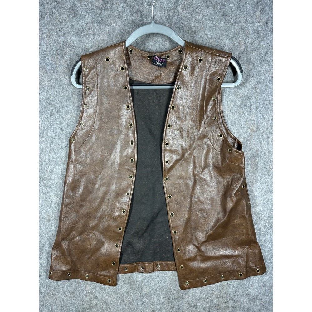 Vintage Expressions by Campus Brown Leather Grommet Vest USA Made Womens M